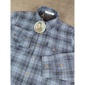 NWT Criquet Shirt Jacket Mens XL Navy Plaid Sherpa Shacket Snap Button Pockets
